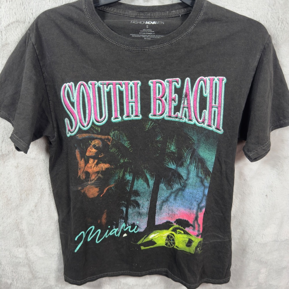 Fashion Nova Men South Beach Miami Graphic T‎ Shirt Black Size S